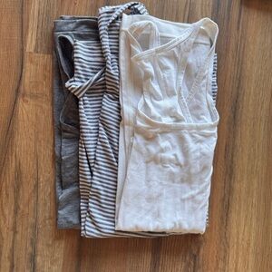 GAP Body 3 Pack Striped Tank Tops in White, Gray, and Gray Stripe Bundle